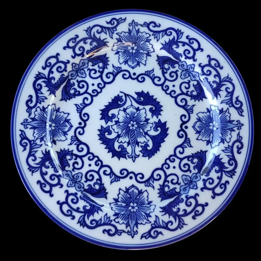 Bombay Co Asian Garden Blue White Porcelain Dinner Plates Set of 8 Chinoiserie